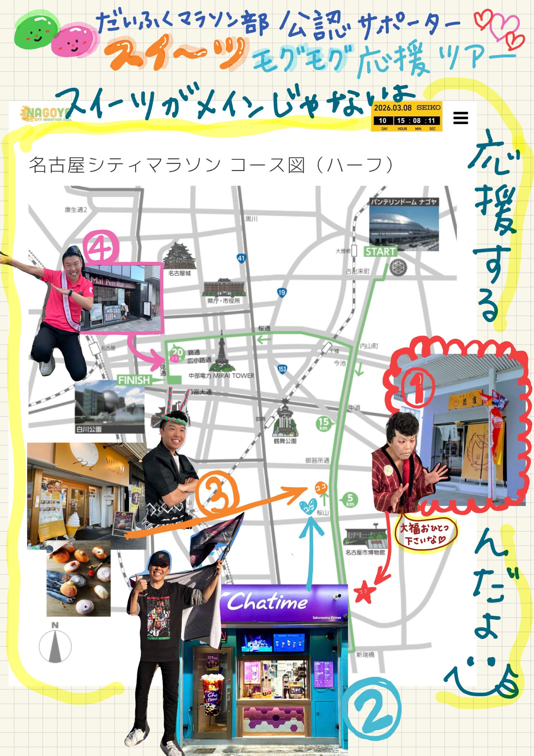 なんでも可（課）食べ歩きじゃないよマラソン部応援行くんだよ係